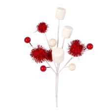 Christmas Marshmallow, Pom Pom And Berry Pick, 8.5 Inch (Lot Of 4 Picks) SALE ITEM